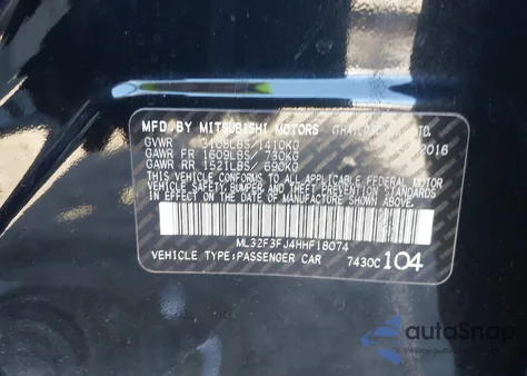 2017 Mitsubishi Mirage G4 Es from USA, damaged, VIN ML32F3FJ4HHF18074